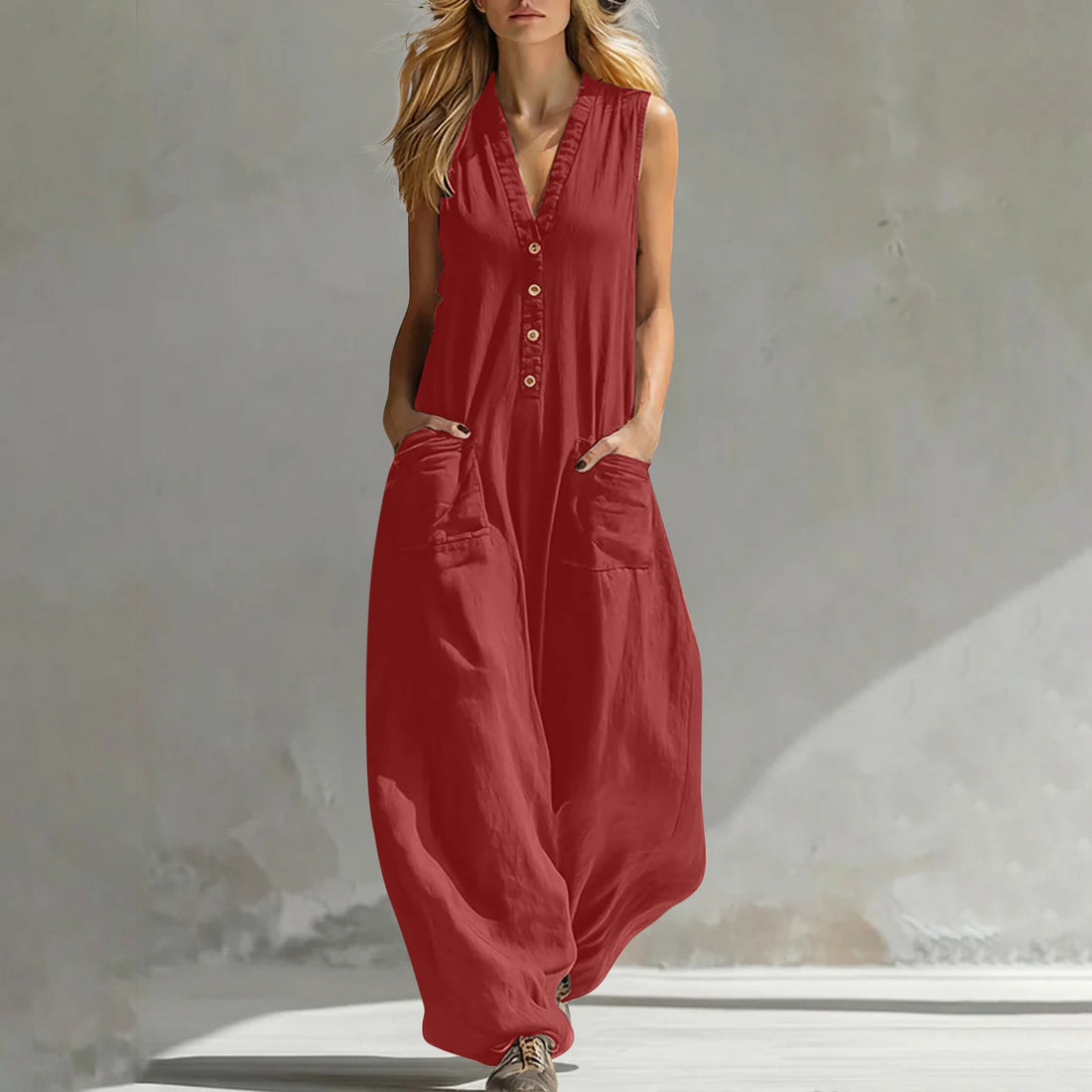 Women's Sleeveless Wide-Leg Jumpsuit with Functional Pockets - Image 5