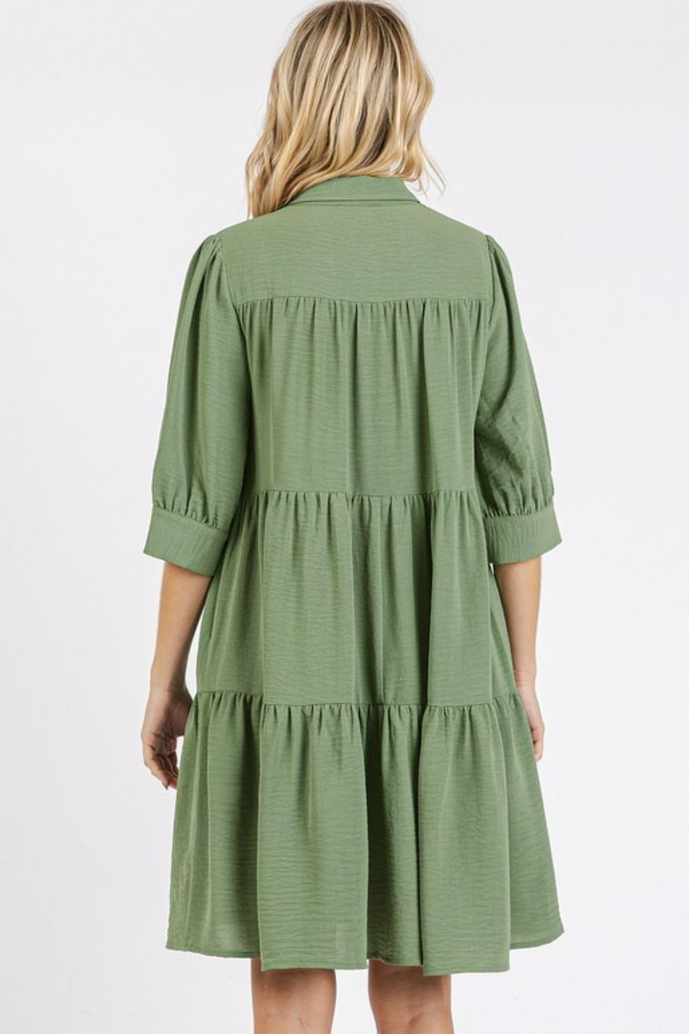 Tiered Shirt Dress with Collared Neck and Button Detail