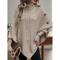 Women's Button Detail Turtleneck Sweater with Asymmetric Hem - Image 11