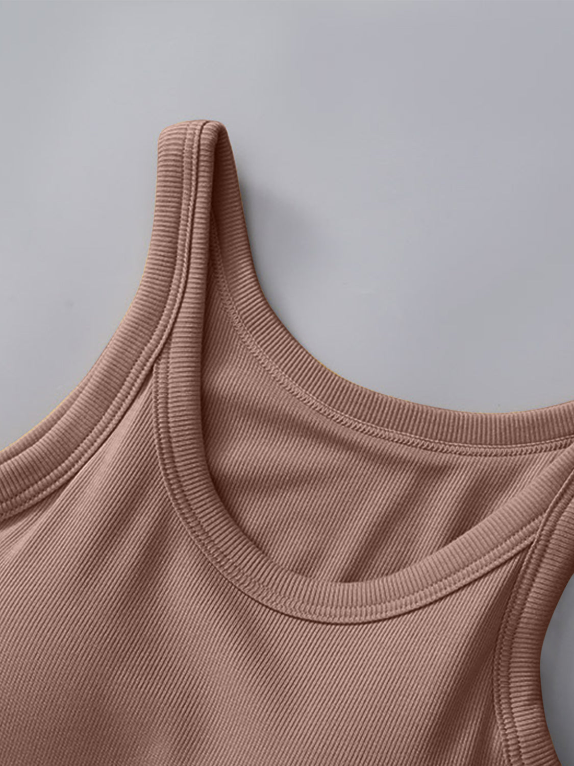 Women's Fitted Round Neck Tank Top with Built-in Bra - Sleeveless