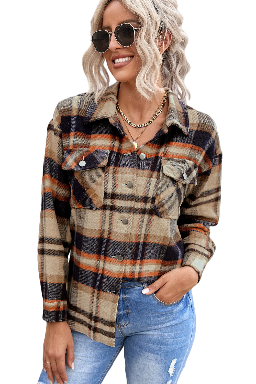 Brown Plaid Flannel Shacket | Button-Up Long Sleeve