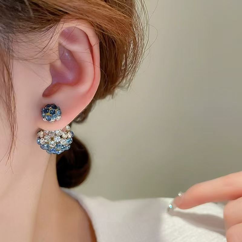 Silver Needle Dual-Wear Diamond Stud Earrings Front & Back Design