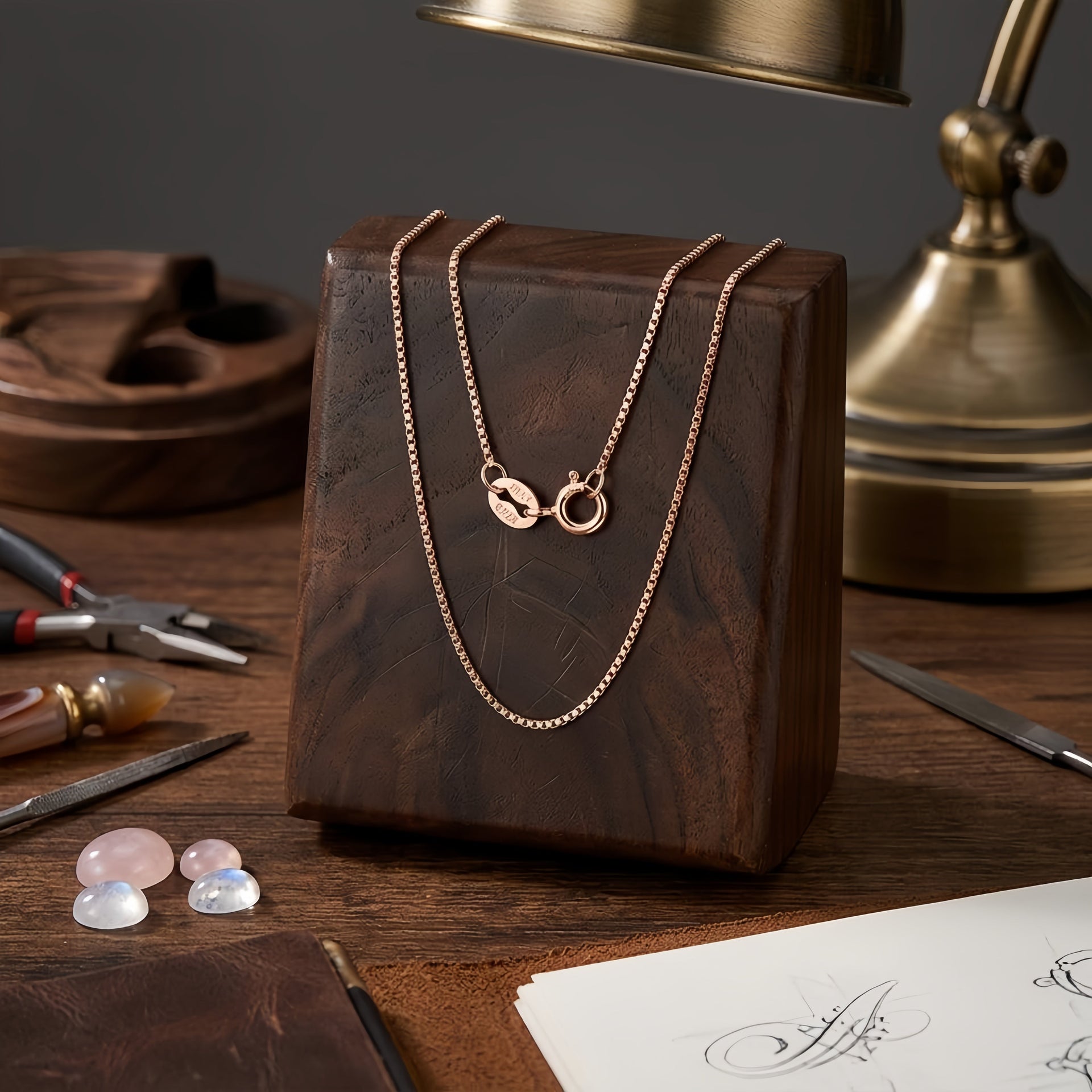 925 Sterling Silver Elegant Rose Gold Box Chain Necklace - Italian Craftsmanship Sterling  S