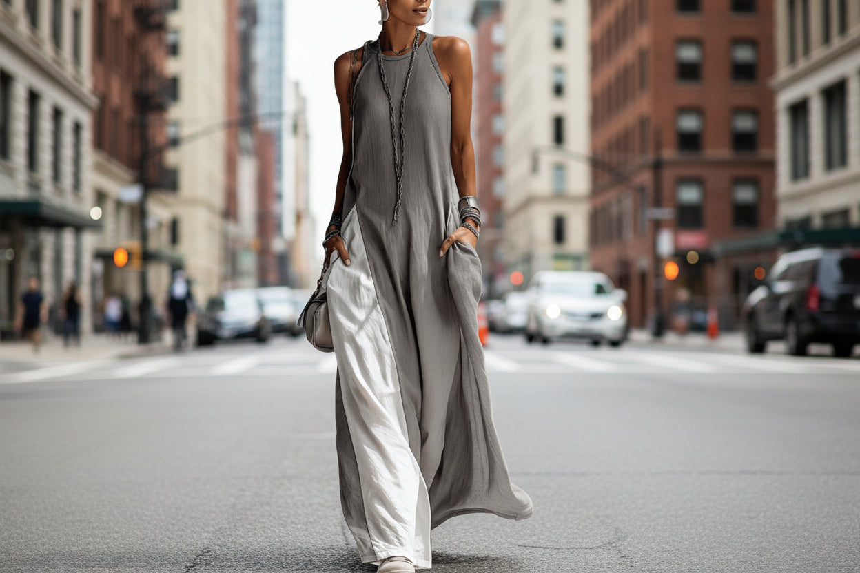 Women's Colorblock Sleeveless Maxi Dress with Side Pockets - Image 5