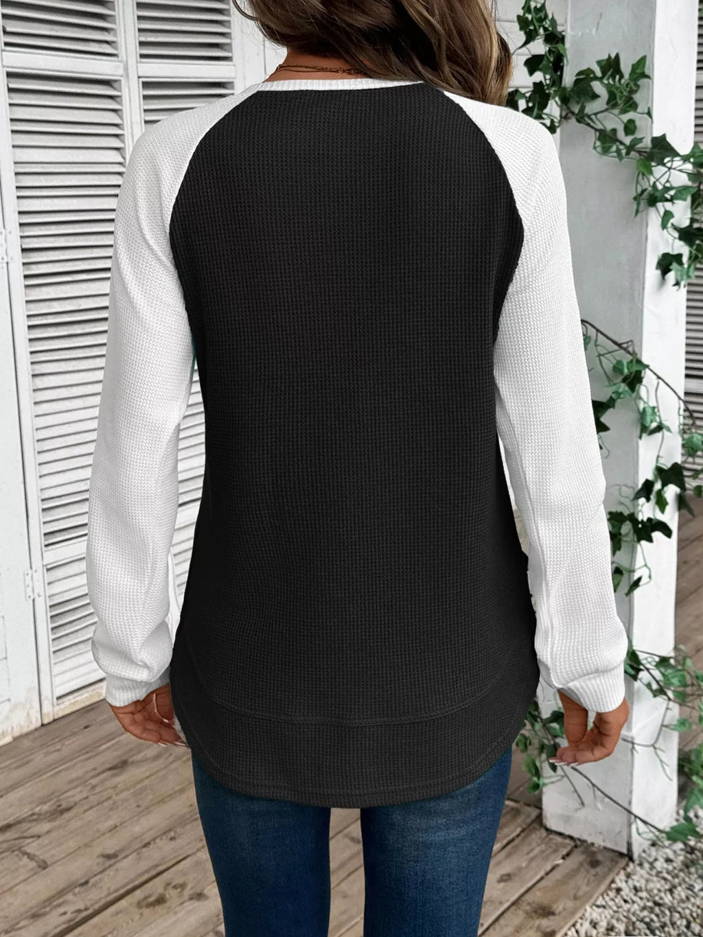 Waffle Knit Raglan Sleeve T-Shirt | Relaxed Fit Crew Neck