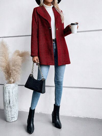 Women's Plaid Collared Button-Down Jacket Lightweight Shacket
