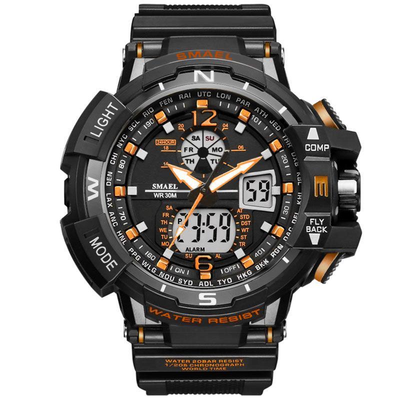 Modern Red Hybrid Digital-Analog Military Sport Watch 50M