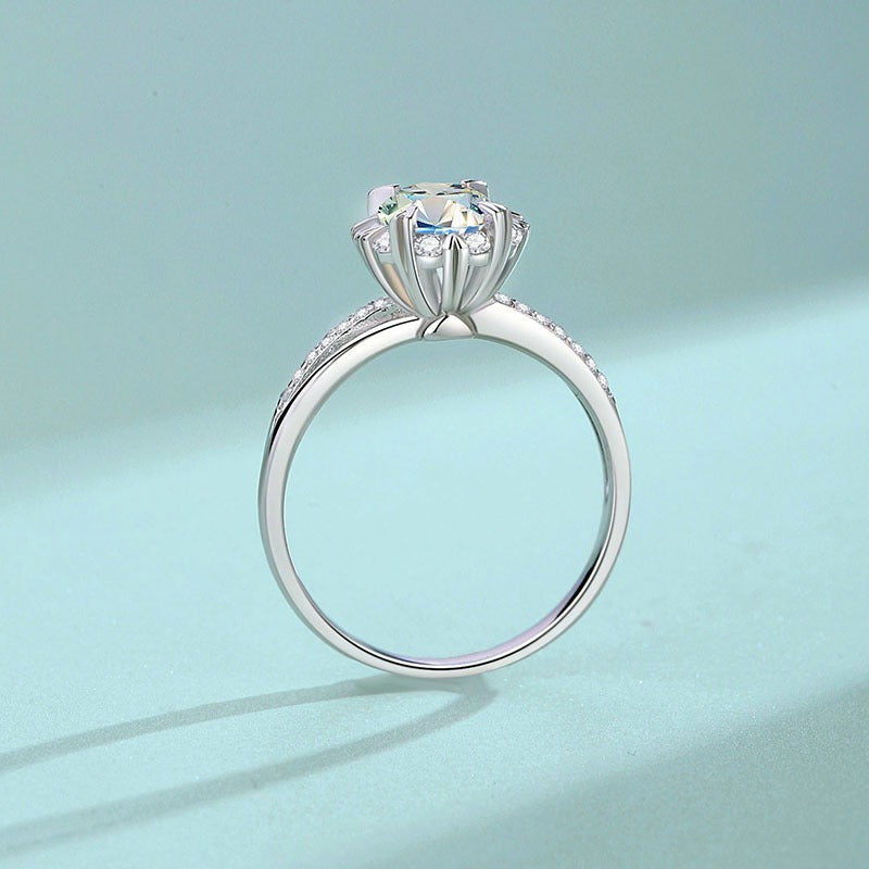 Sterling Silver Snowflake Ring with Zircon Gemstone Jewelry