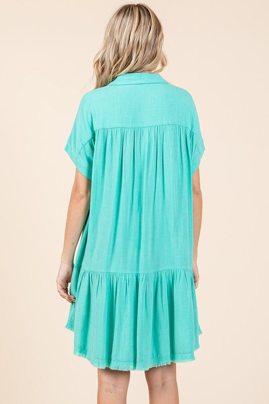 Summer Linen Blend Button Down Shirt Mini Dress for Women