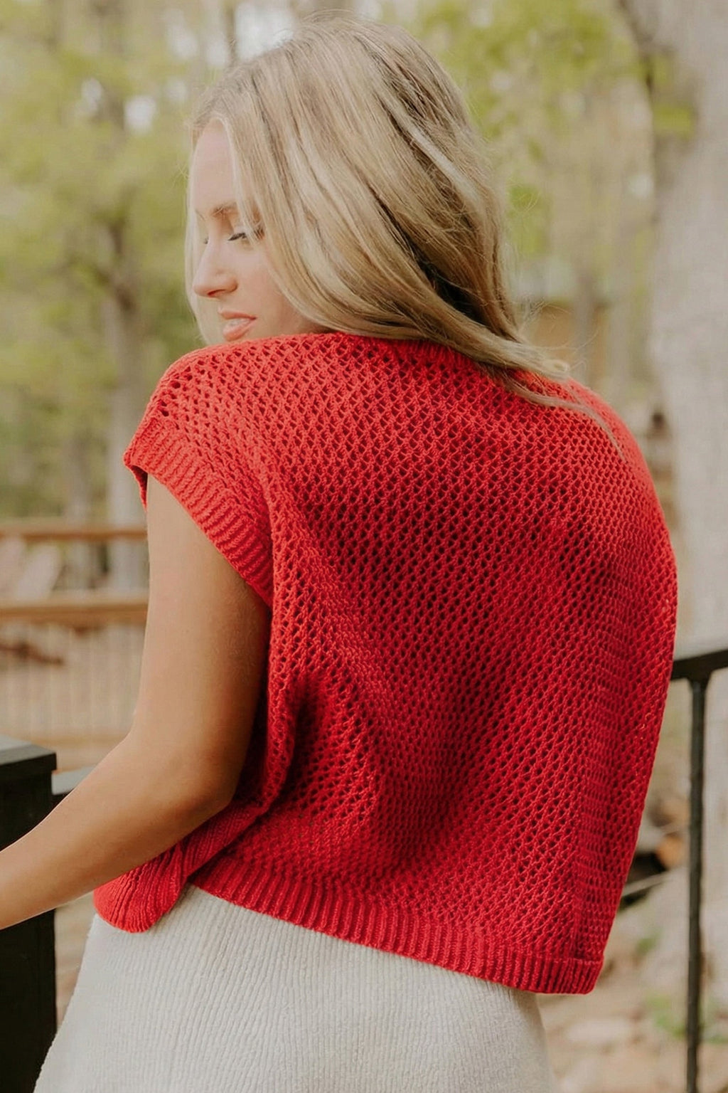 USA Flag Crochet Short Sleeve Sweater Top