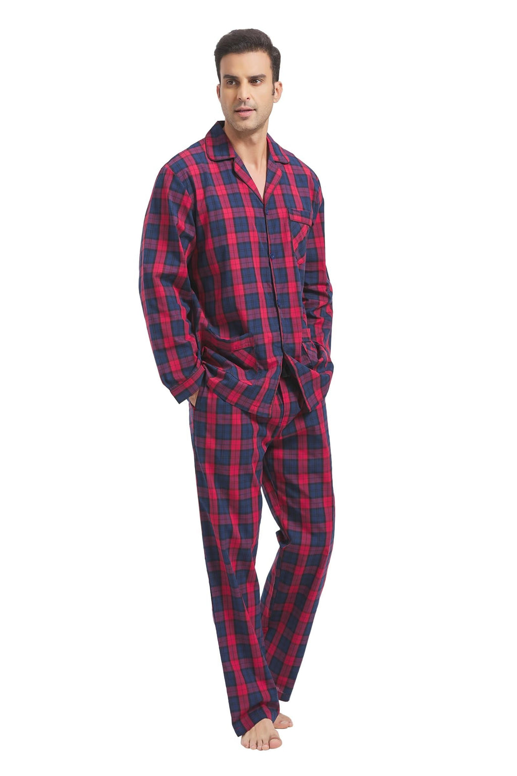 kolipajam Men Cotton Pajama Set For Men 2 Piceces Plaid Comfy Nightwear PJS With Pockets