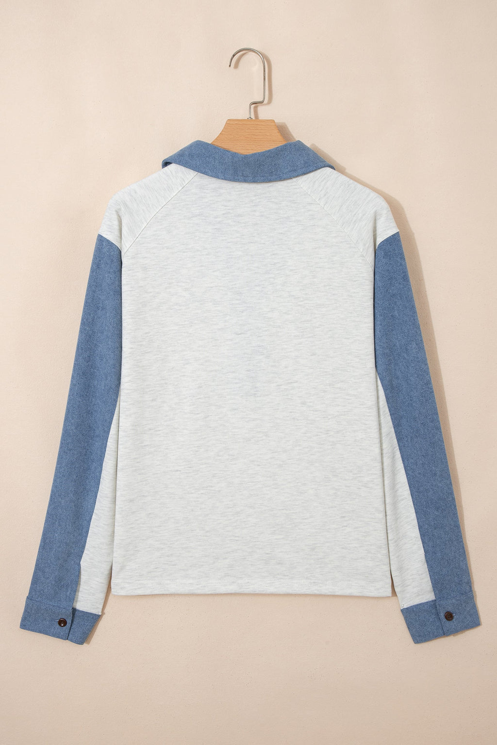 Women's Denim Patchwork Polo Shirt Colorblock Long Sleeve