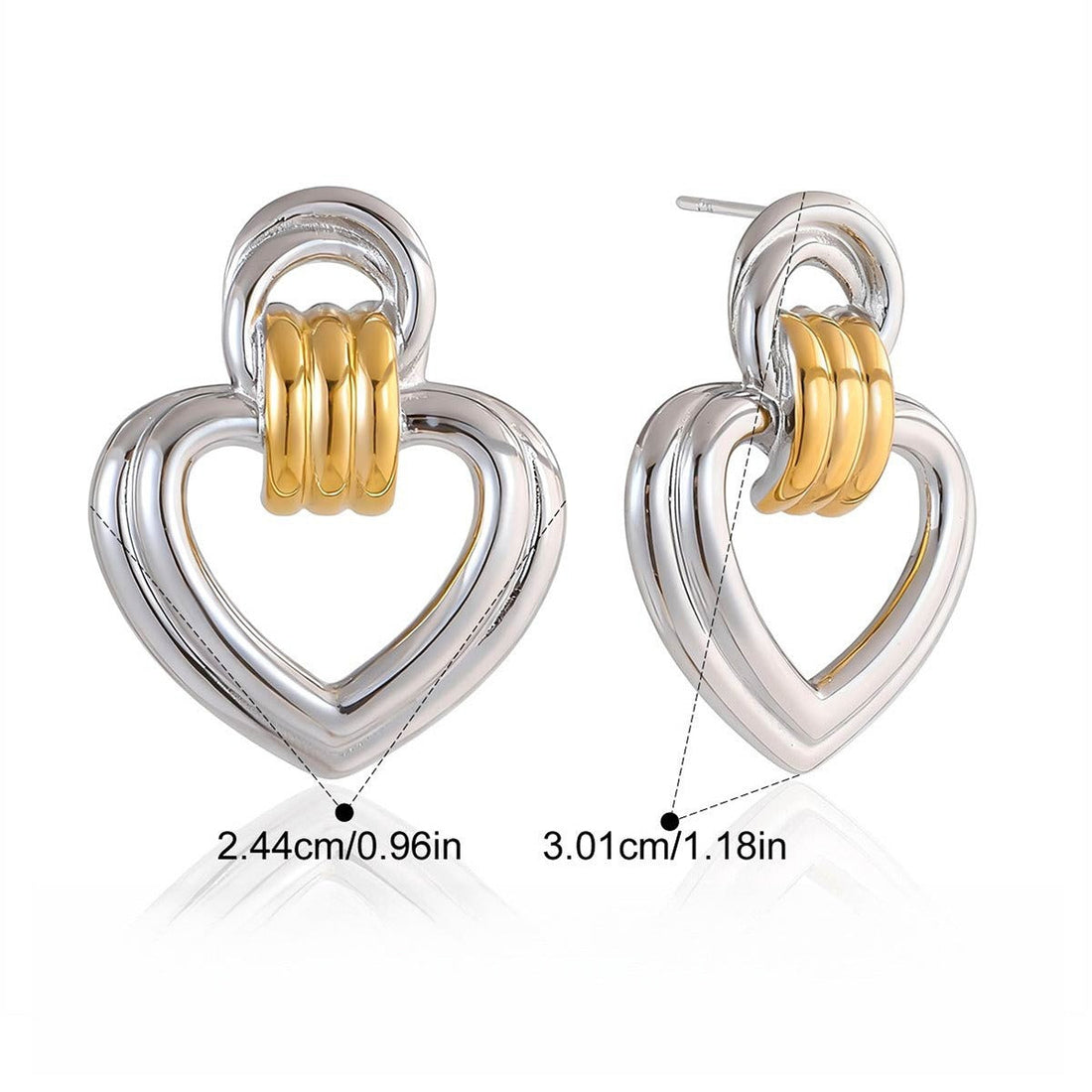 18K Gold Heart-Shaped Stud Earrings - Minimalist Titanium Steel