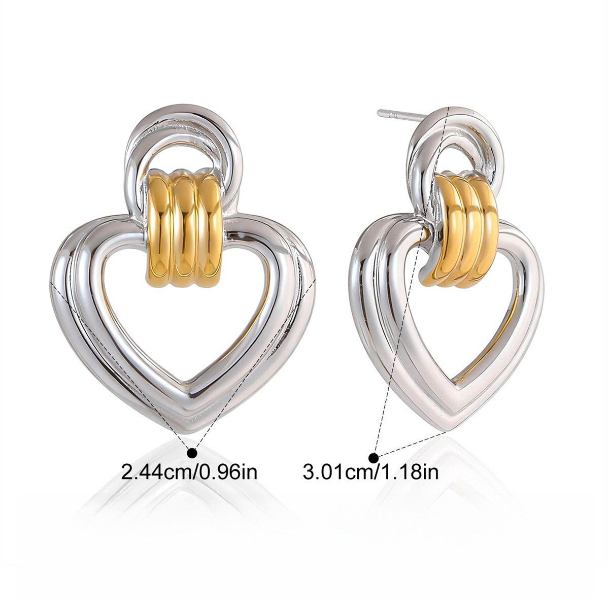 18K Gold Heart-Shaped Stud Earrings - Minimalist Titanium Steel