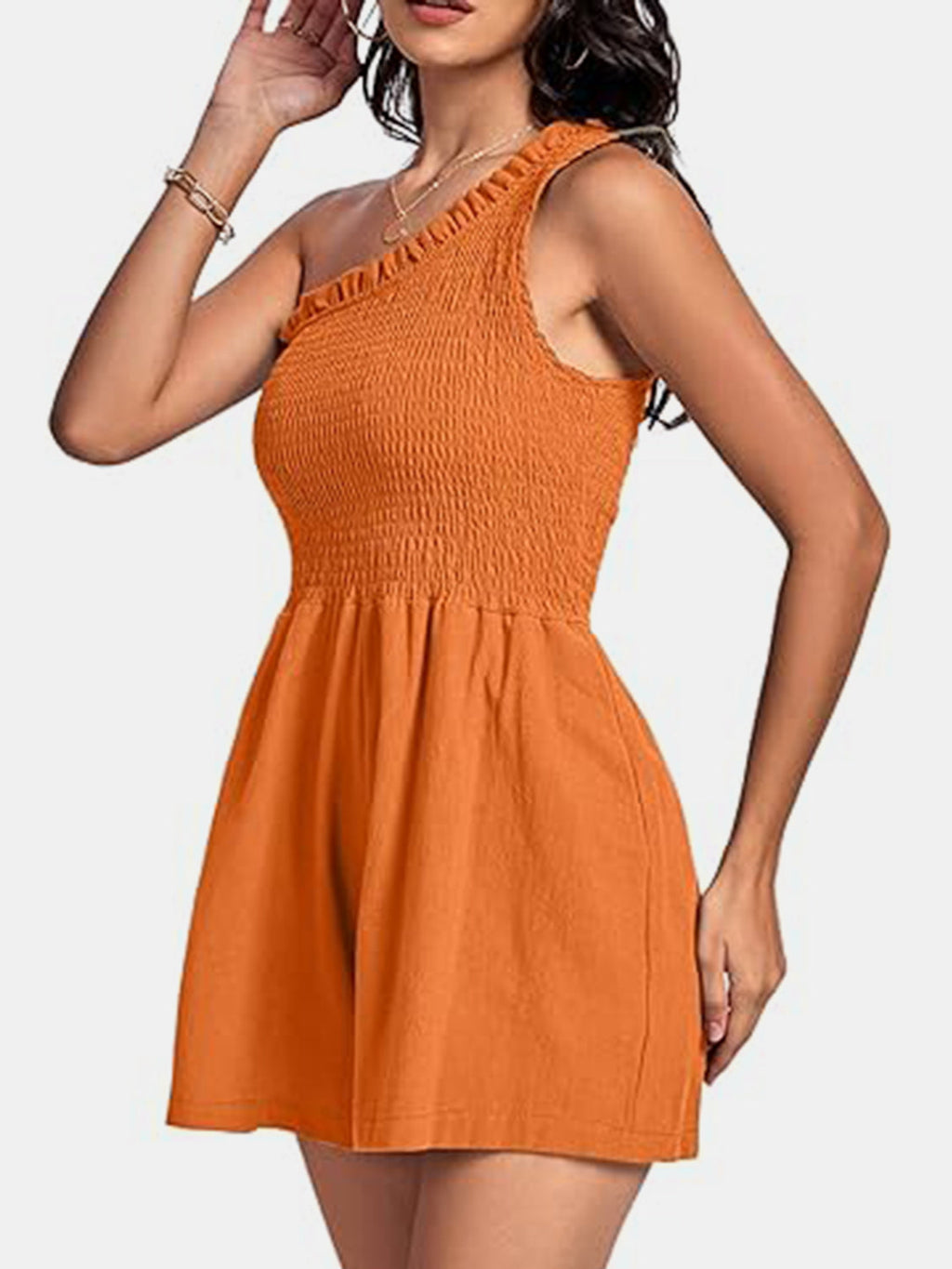 Smocked Single Shoulder Rayon Romper | Chic One-Piece