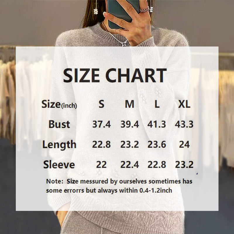 Women's Solid Color Crew Neck Sweater with 3D Floral Embroidery - Image 2