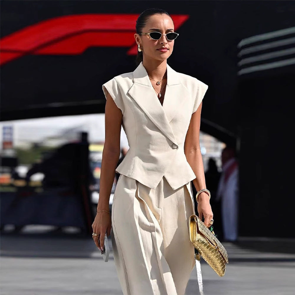 Women’s Elegant Sleeveless Waist-Cinching Two Piece Suit Set - Image 5