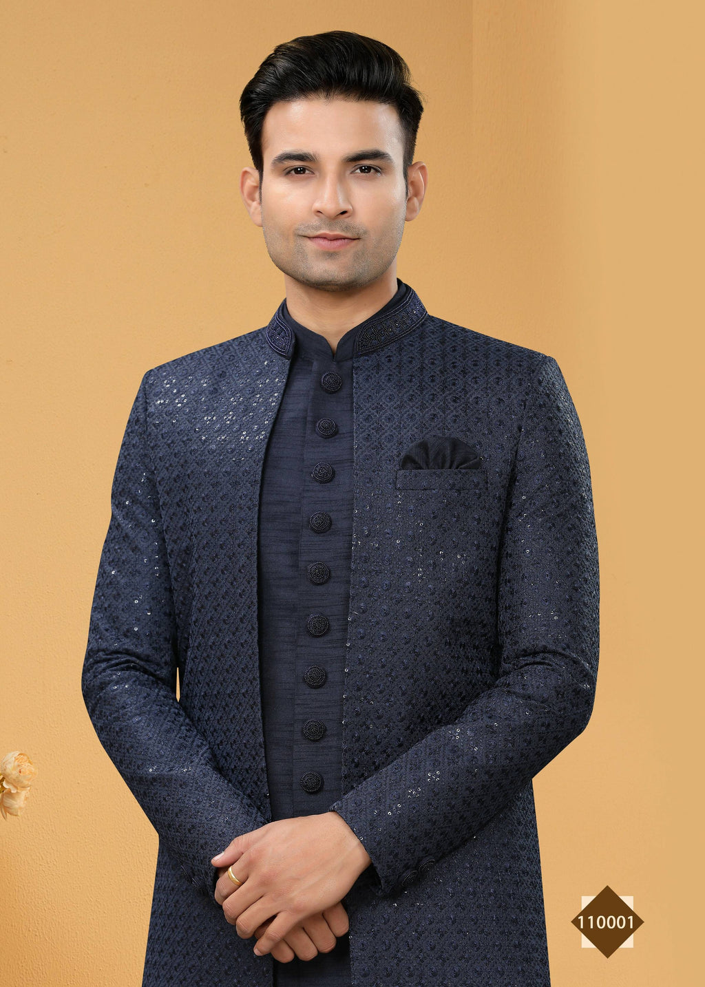 Men's Navy Blue Art Silk Kurta Pyjama Set - Traditional Ethnic Wear