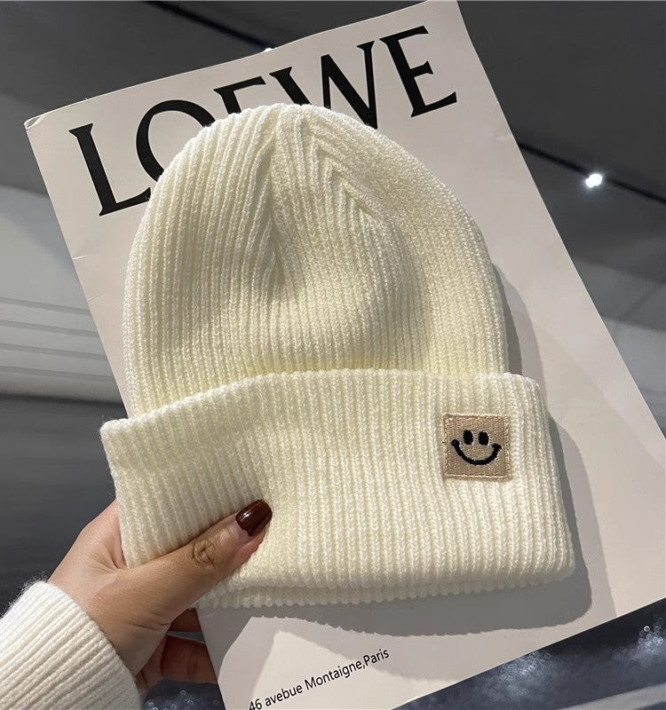 Women’s Knitted Smiley Face Beanie - Warm Winter Cuffed Hat - Image 11