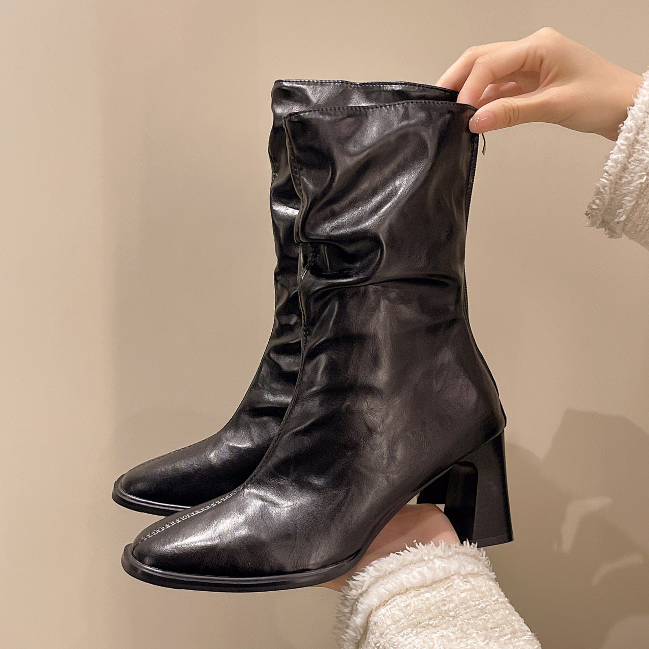 Women's High Heel Ankle Boots Wide Width Slouchy Autumn Winter - Image 6