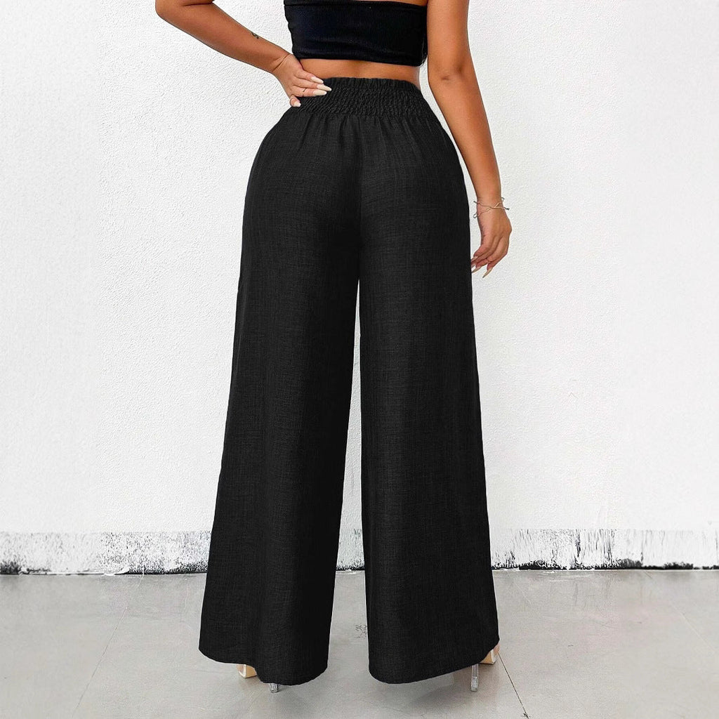 Women's High-Waist Wide-Leg Pants with Elastic Drawstring - Image 4