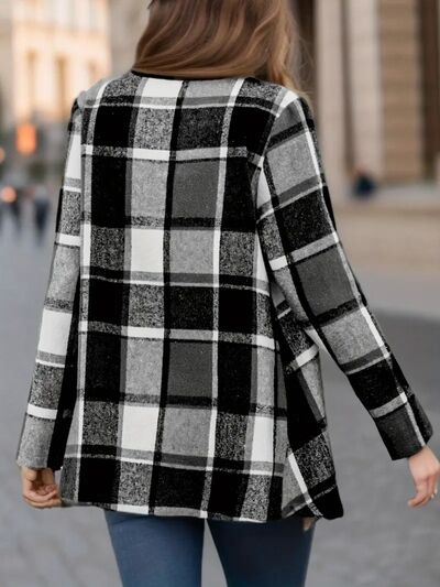 Elegant Plaid Open-Front Long Sleeve Jacket Lightweight