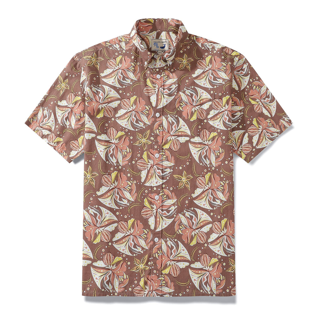 Burgundy button-down shirt with party-themed champagne and ribbon prints