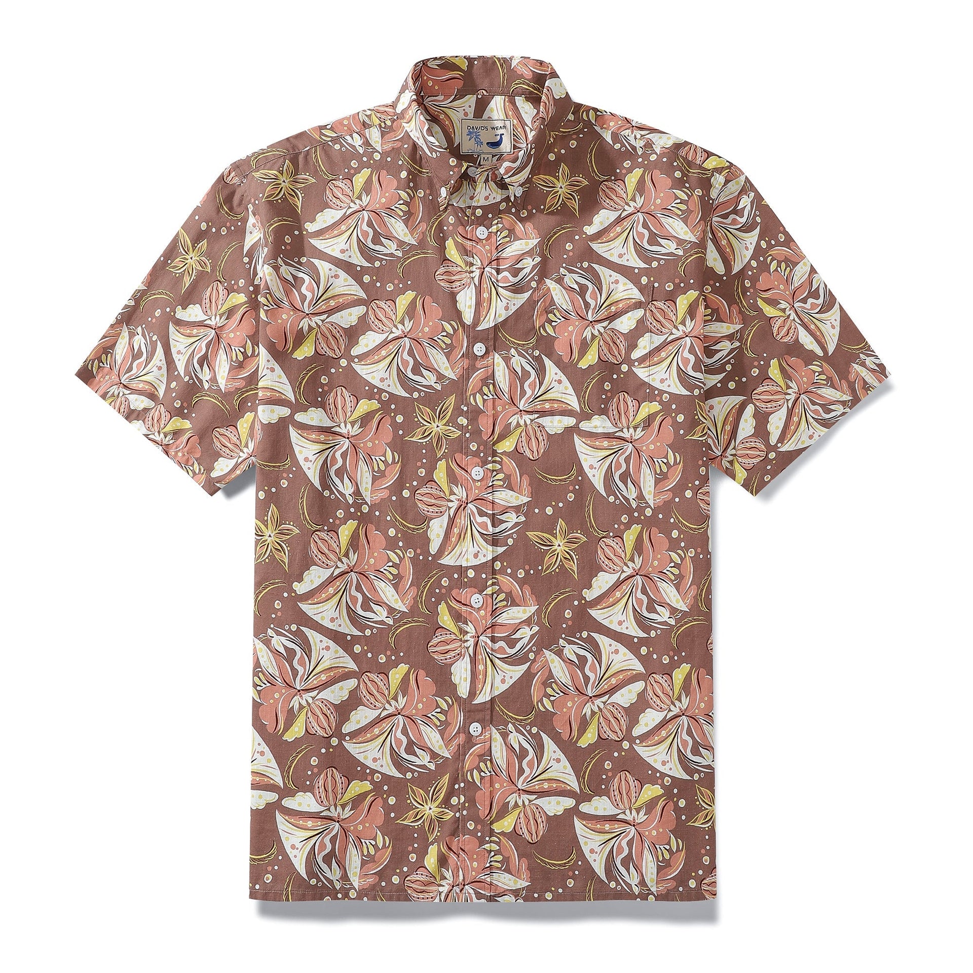 Burgundy button-down shirt with party-themed champagne and ribbon prints