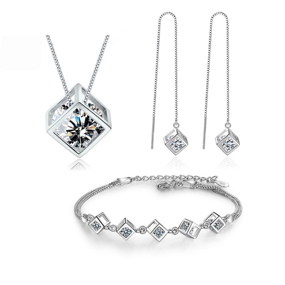 Luxury Zircon Cube Jewelry Set - Elegant Square Necklace & Earrings