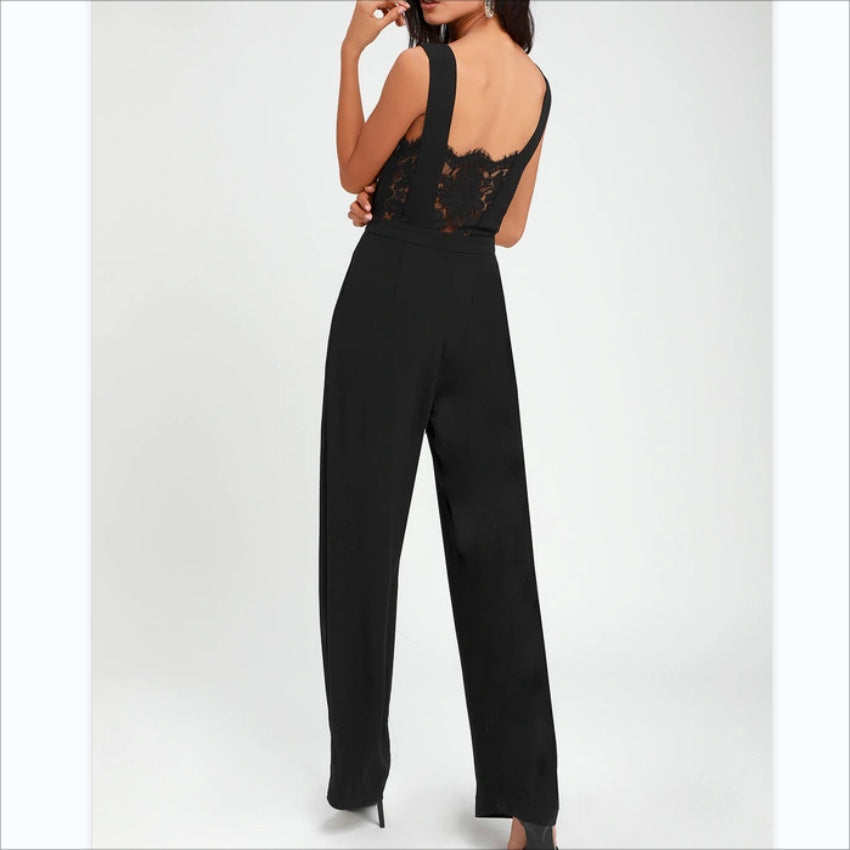 Women’s Backless Deep V-Neck Jumpsuit with High-Waisted Trousers - Image 9