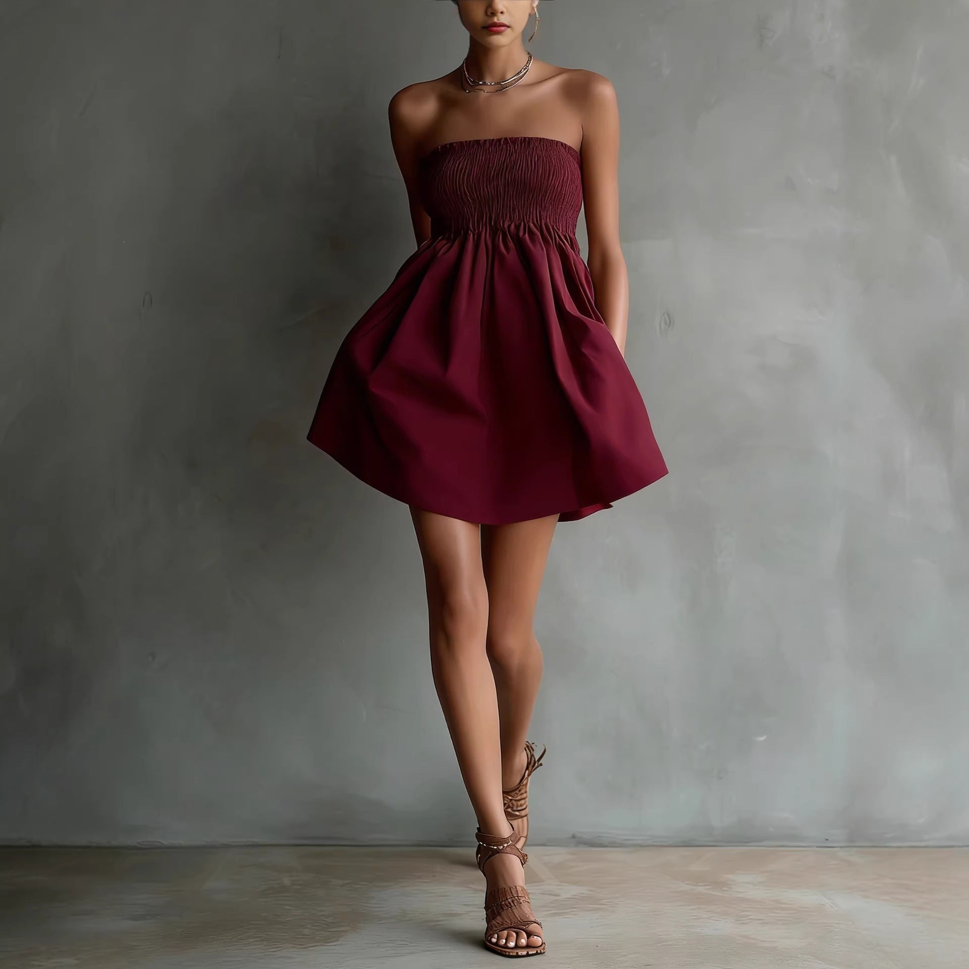 Women's Strapless Tube Mini Dress with Smocked Elastic Waist - Image 5