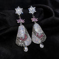 Women Long Dangle Multi Layer Flower Rhinestone Earrings,Exotic Heavy Craft Hollow Filigree Pink Crystal Drop Statement Jewelry For Wedding Banquet Party Occasion