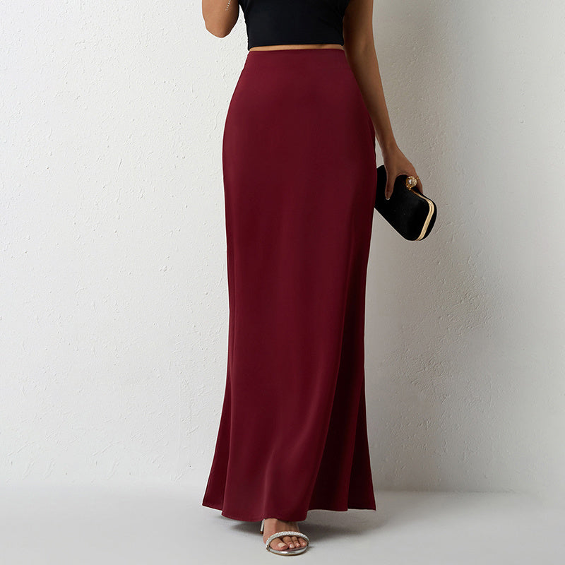 Satin High Waist Flared Midi Skirt for Weddings and Parties