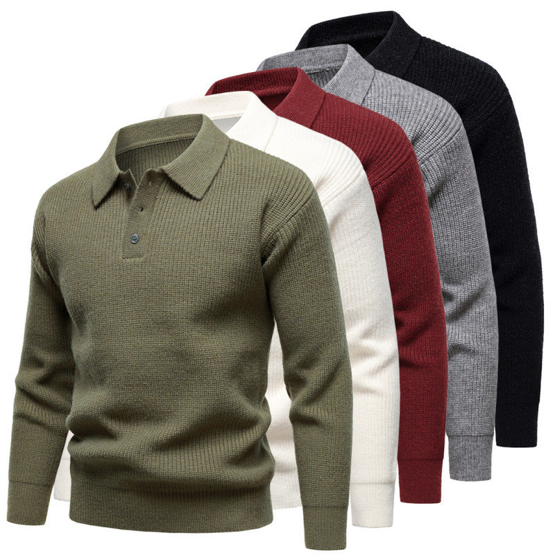 Men's British Style Polo Collar Knit Sweater with Batwing Sleeves