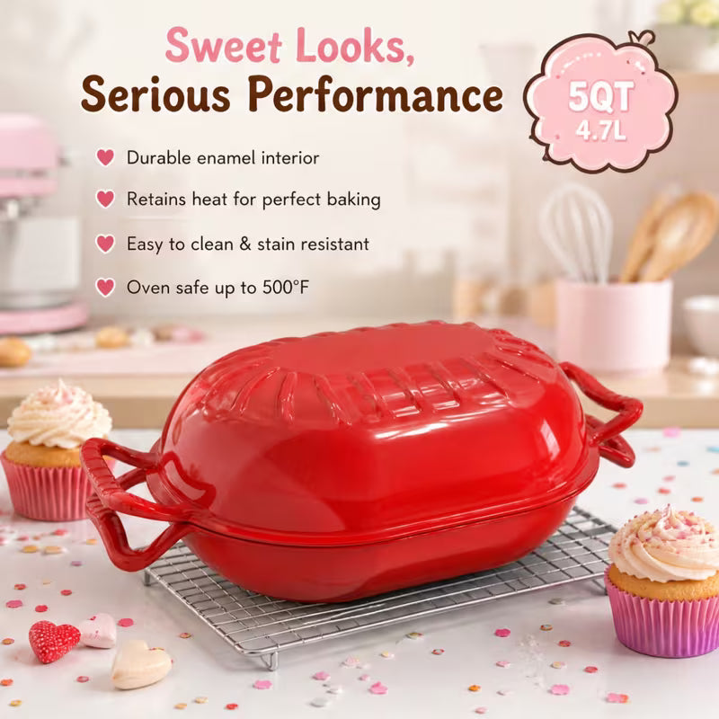 5-Quart Enameled Cast Iron Bread Oven with Dome Lid and Potholders