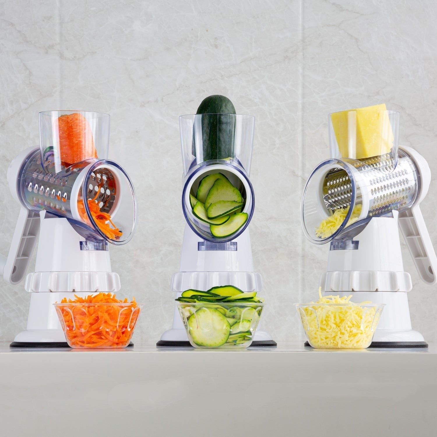 3-in-1 Manual Vegetable Slicer & Round Mandolin Chopper - White