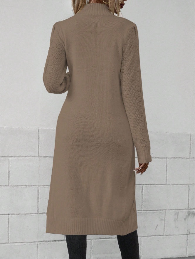 Women Crew Neck Long Sleeve Sweater with Split Hem Minimalist Top