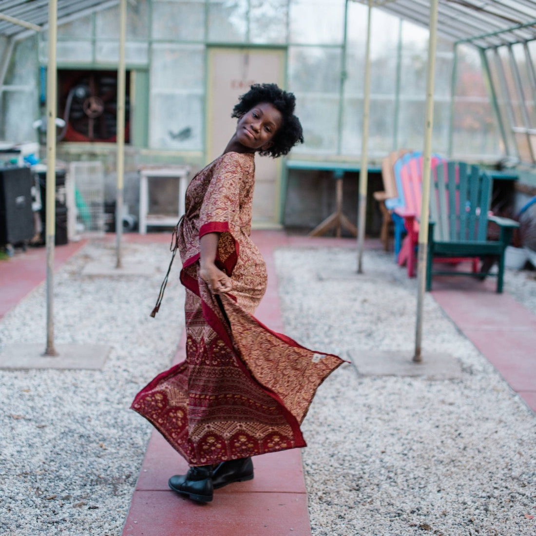 Adjustable Long Kaftan Dress - Handmade Reclaimed Sari Fabric