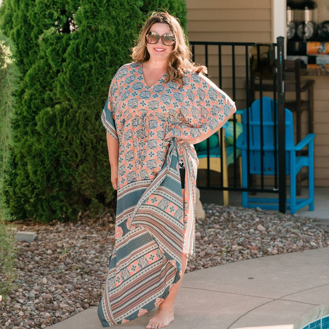 Adjustable Long Kaftan Dress - Handmade Reclaimed Sari Fabric