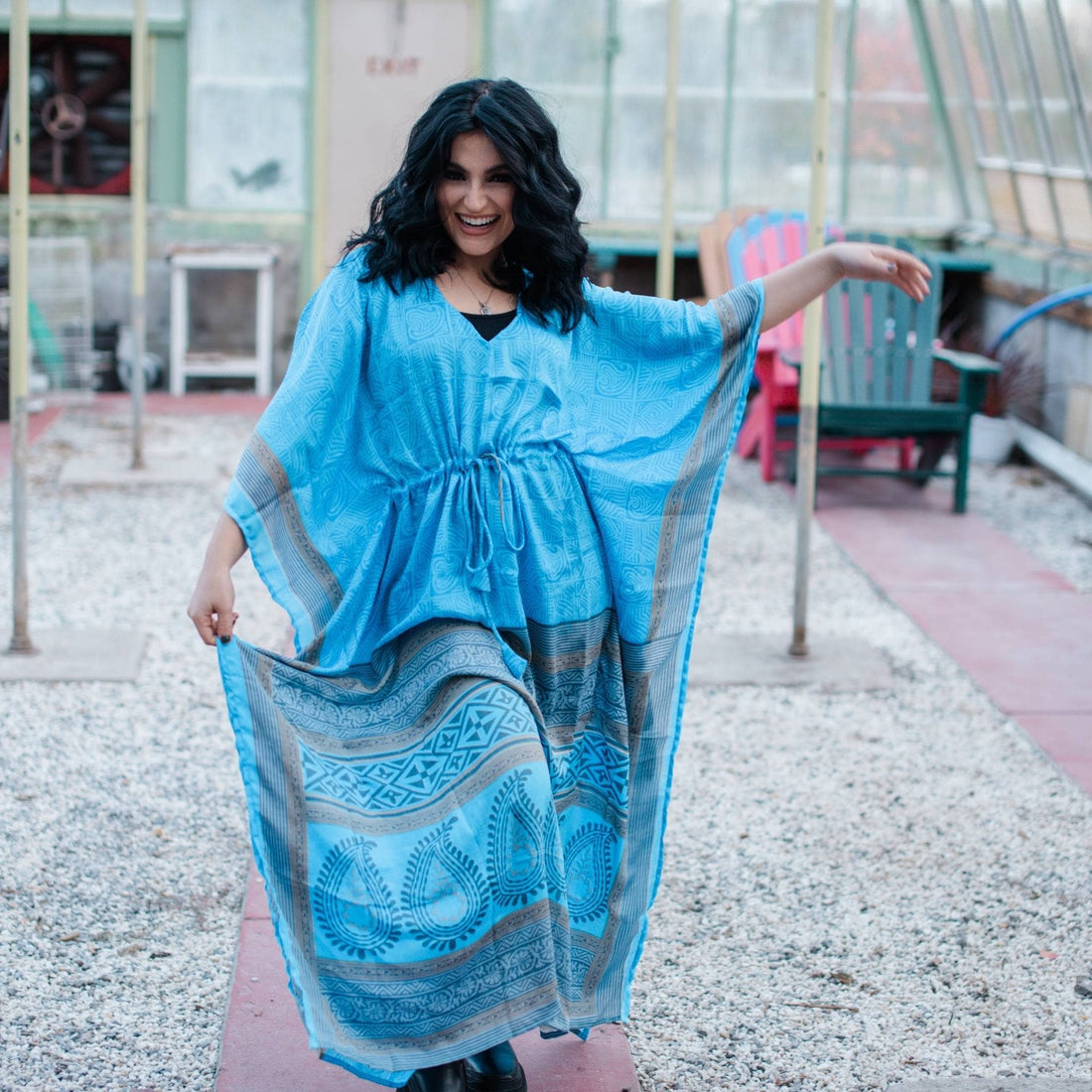 Adjustable Long Kaftan Dress - Handmade Reclaimed Sari Fabric