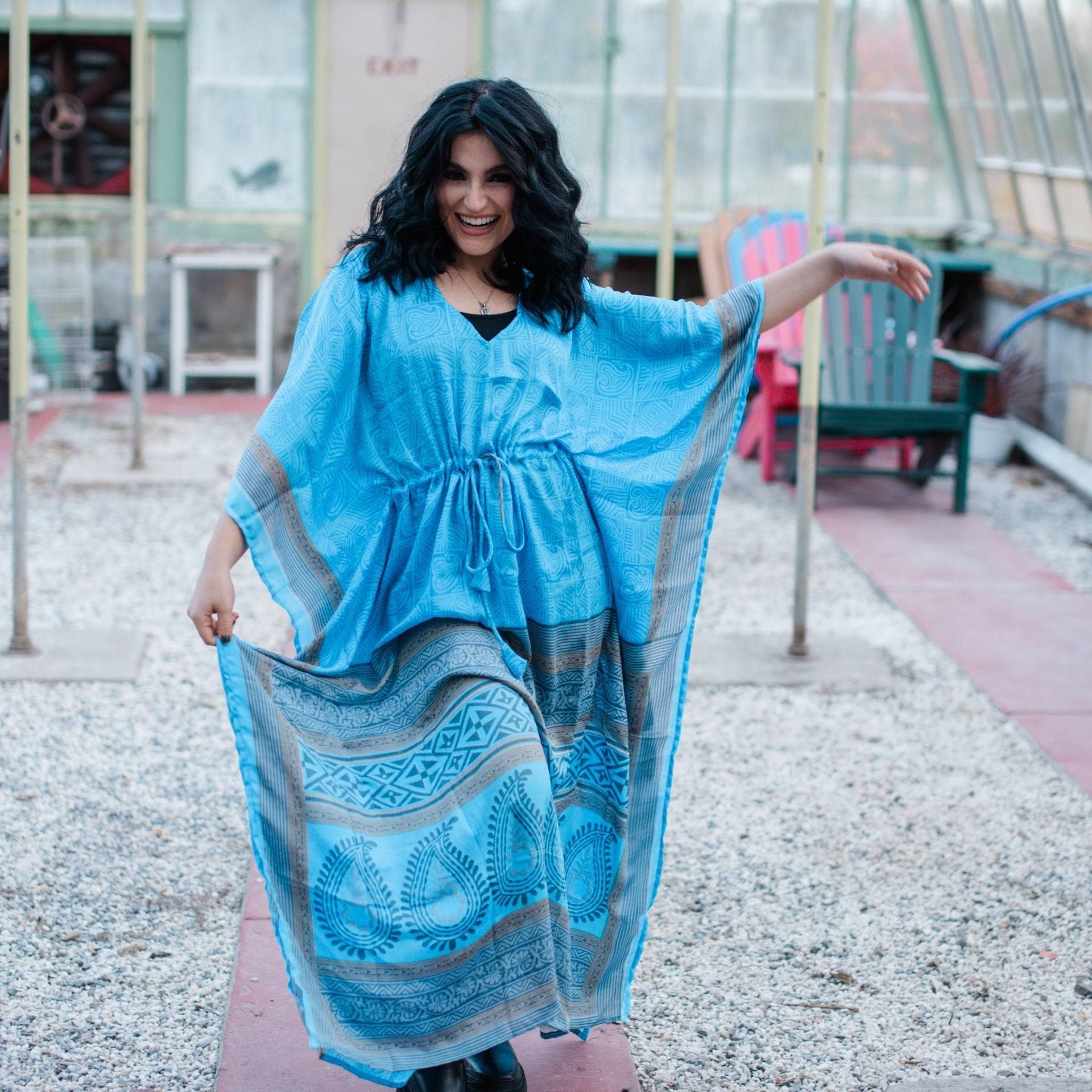 Adjustable Long Kaftan Dress - Handmade Reclaimed Sari Fabric