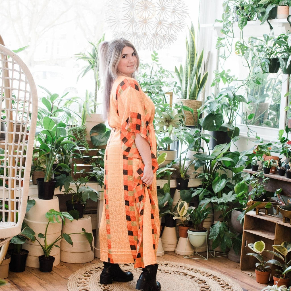 Adjustable Long Kaftan Dress - Handmade Reclaimed Sari Fabric
