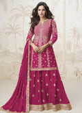 Pink Chinon Silk sharara suit with gota patti embroidery for traditional festive events