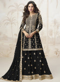 Black Chinon silk sharara suit with intricate embroidery and gota patti detail