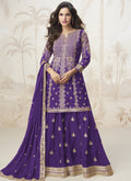 Violet Chinon Silk sharara suit with detailed embroidery and gota patti embellishments