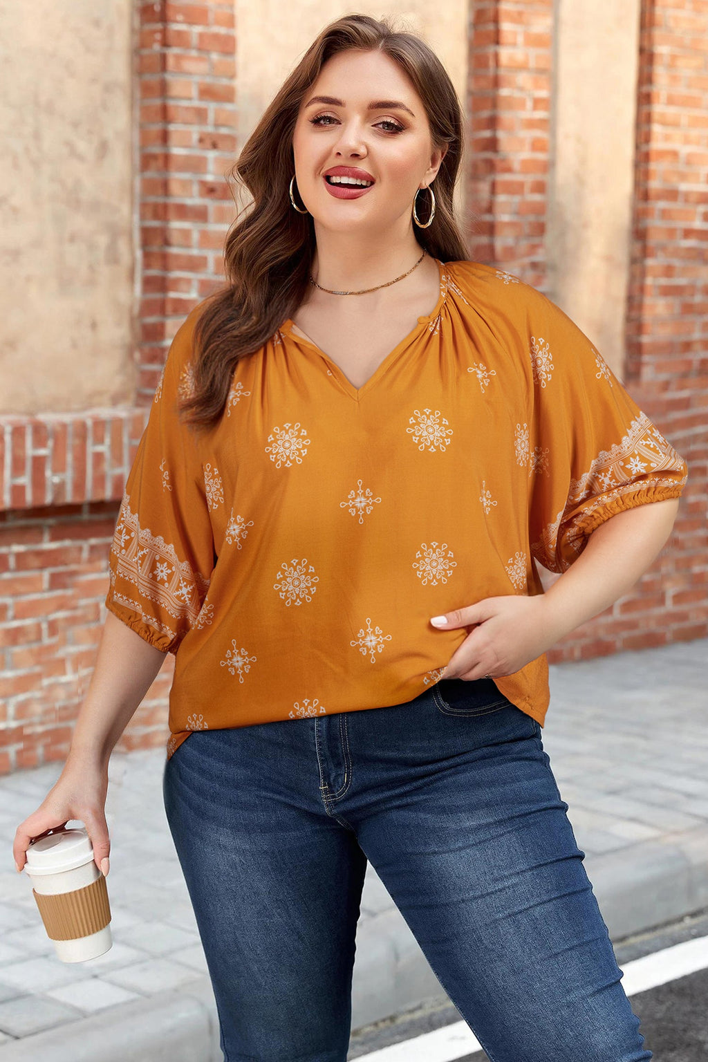 Yellow Boho Floral V-Neck Short Sleeve Top | Viscose