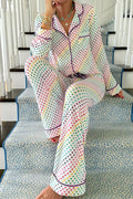 White Heart Print Valentine's Long Sleeve Pajama Set for Couples