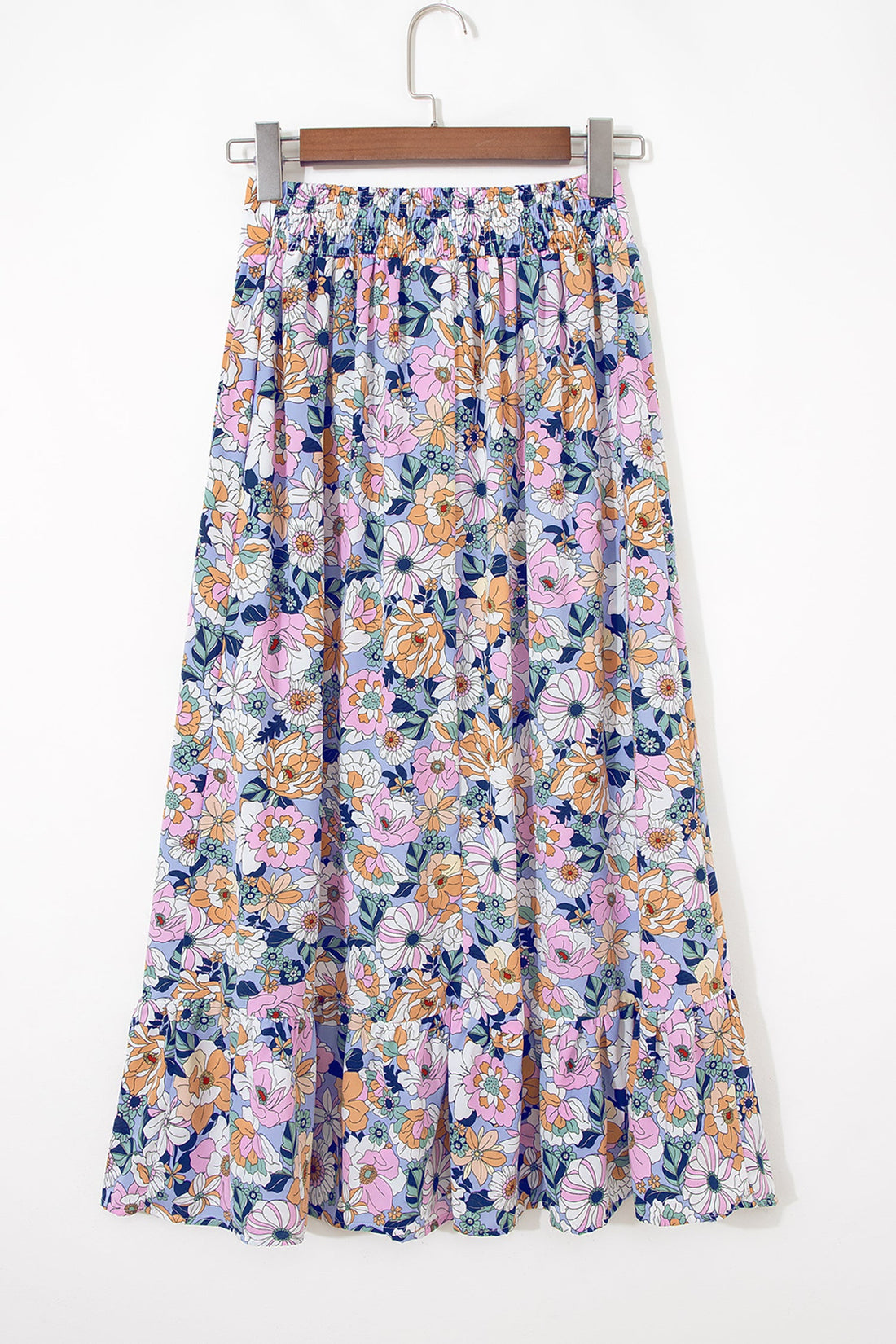 Floral Lace Up High Waist Ruffle Maxi Skirt