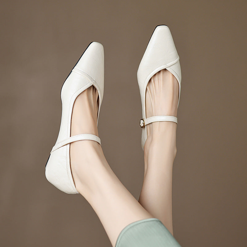 Women's Pointed Toe Mary Jane Flats with Low Square Heel - Image 3