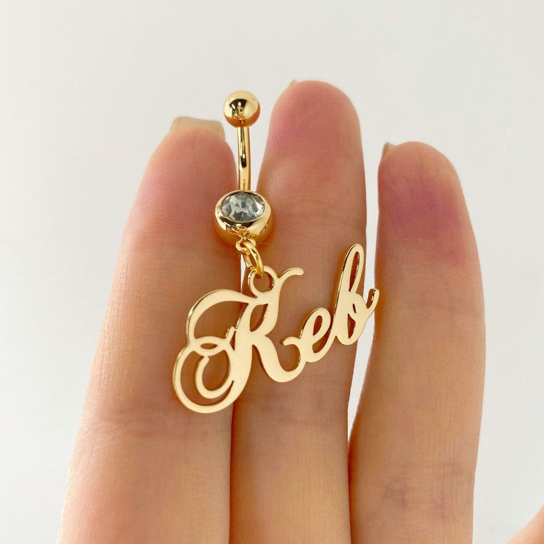 Custom Script Name Belly Ring - Personalized Gold Navel Piercing